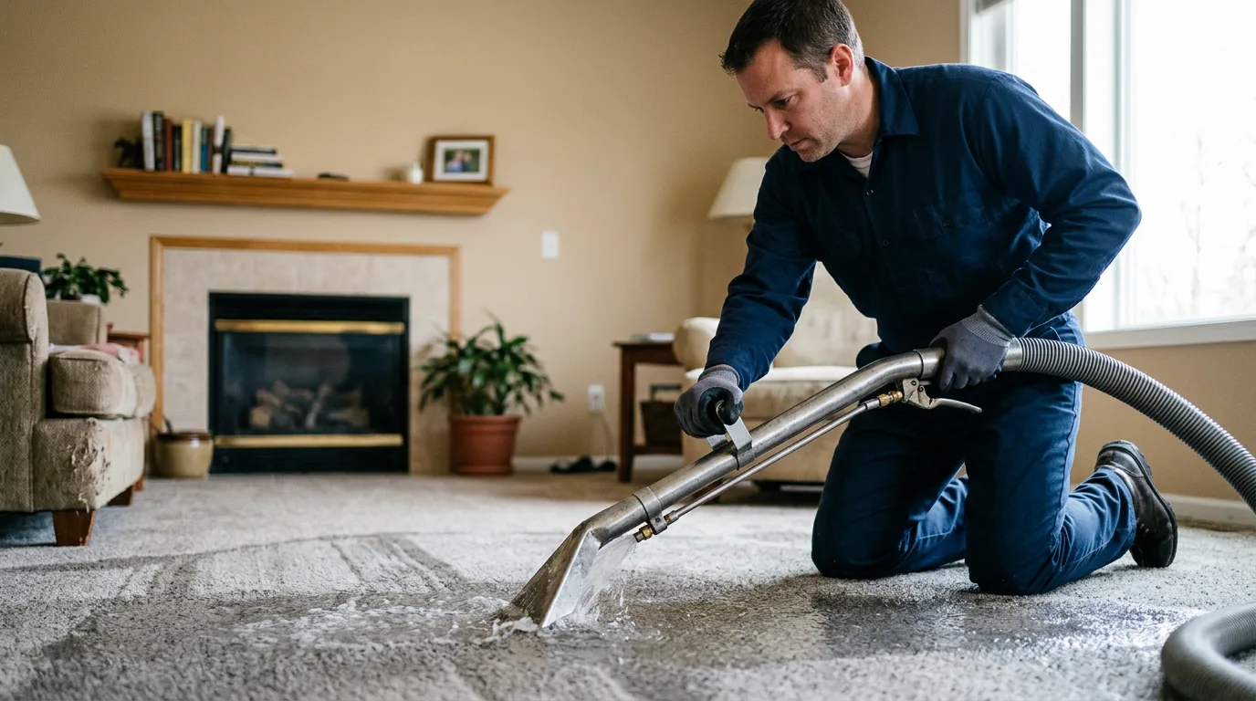 Water damage restoration technician working near Mount Auburn, IL